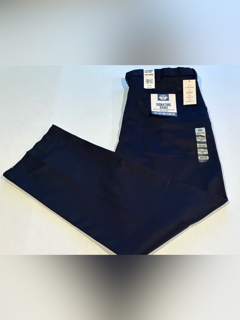 Dockers Big & Tall Classic Fit Pleated Signature Khaki Pant Blue 40x36 Lux NWT